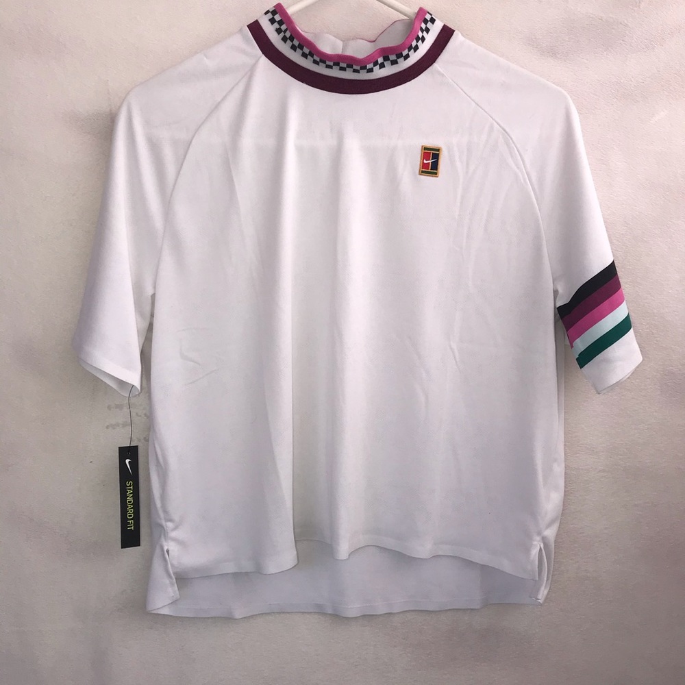 Nike Dri Fit White Checkered Standard Fit Top